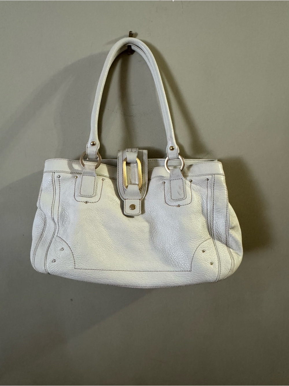 Wilsons Leather Cream White Pebbled Satchel Shoulder Bag Y2K 2000s EUC Vintage